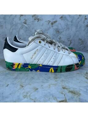 Adidas Superstar Her Studio Womens Size 8.5 Shoes White Colorful Floral Sneakers